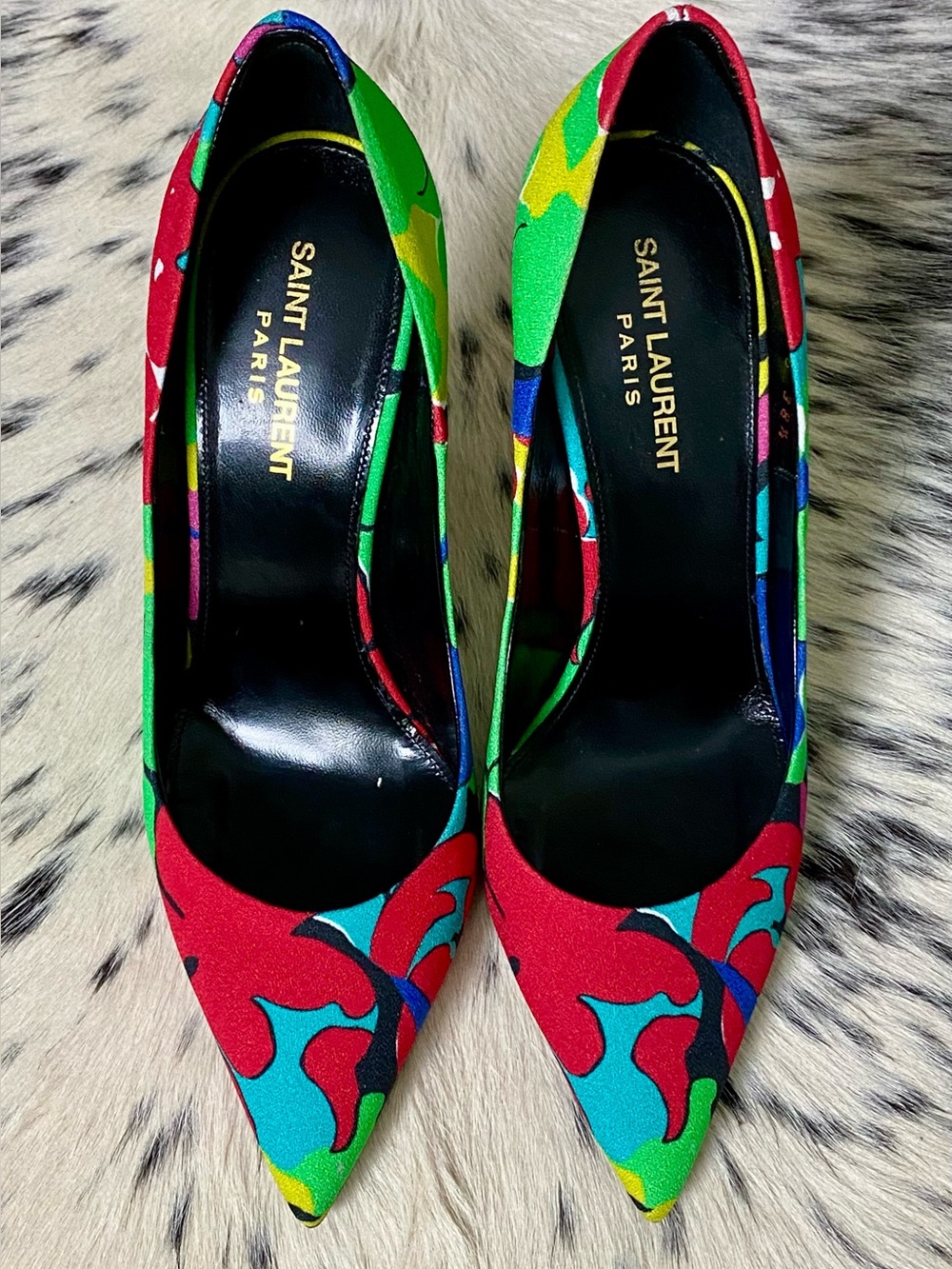 SAINT LAURENT 105MM ZOE “IBIZA”FLORAL HEELS, SZ 38.5 US/8-8.5 - Picture 3 of 11